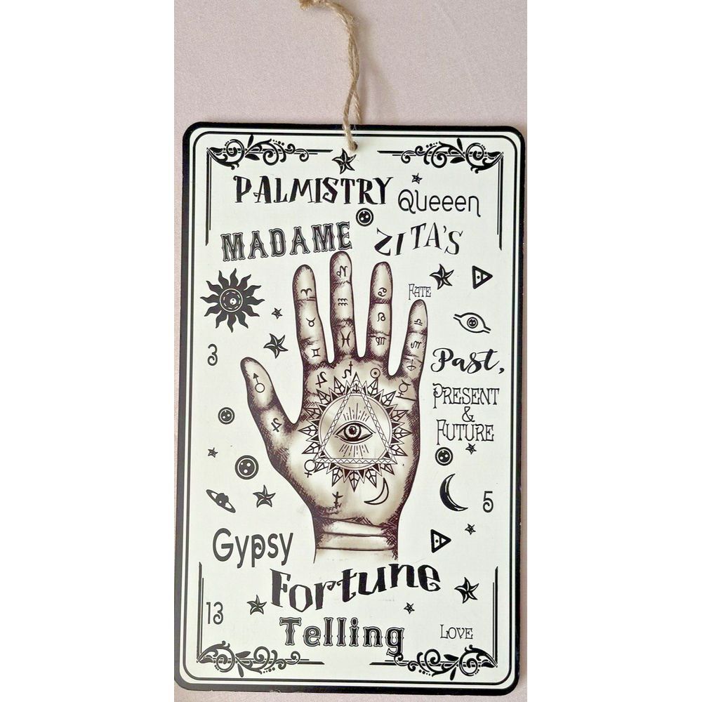 Tarot Card Palm Reading" Hanging Sign 12.5x7.5 W/Jute Cord Halloween Wall Decor